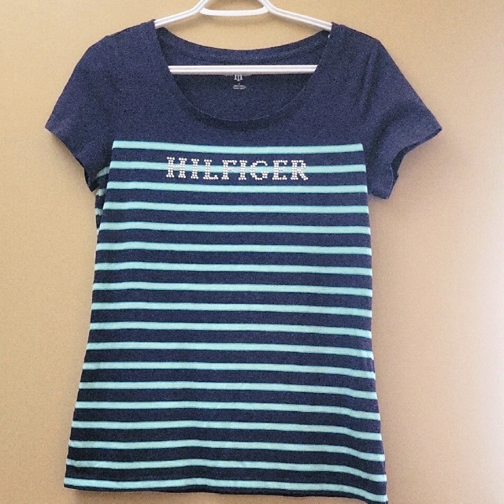 Tommy Hilfiger Blue Graphic Fitted Short Sleeve Tee